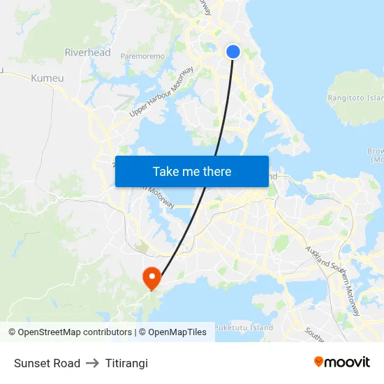 Sunset Road to Titirangi map