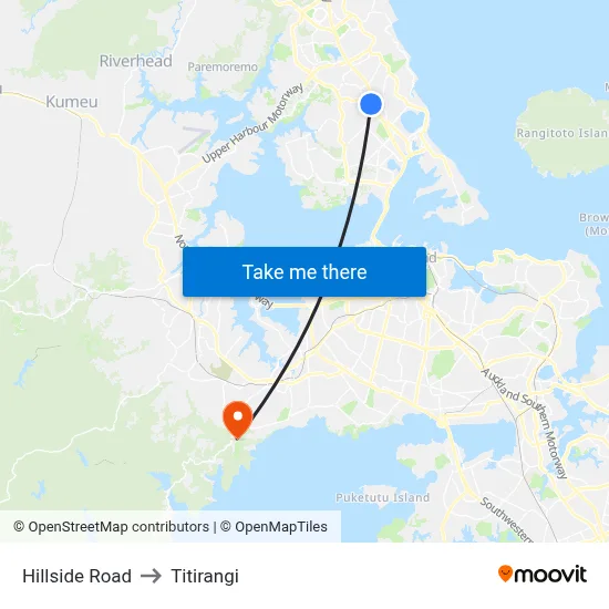 Hillside Road to Titirangi map