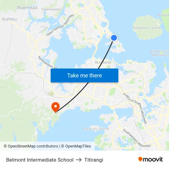 Belmont Intermediate School to Titirangi map
