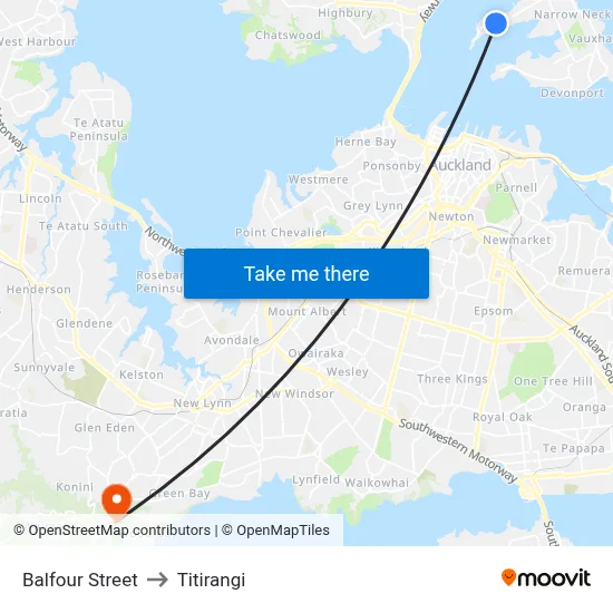 Balfour Street to Titirangi map