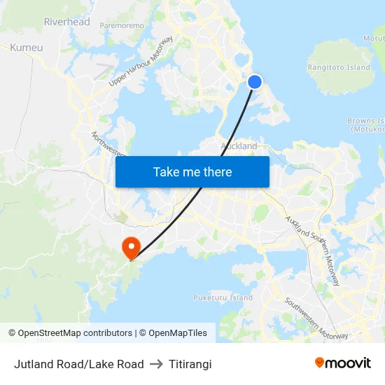 Jutland Road/Lake Road to Titirangi map
