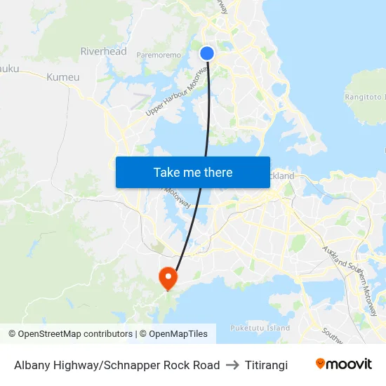 Albany Highway/Schnapper Rock Road to Titirangi map