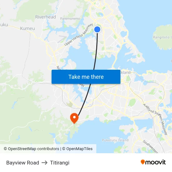 Bayview Road to Titirangi map