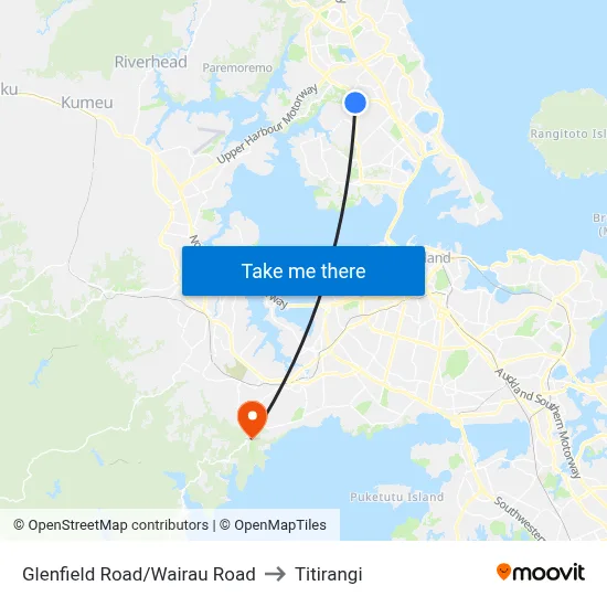 Glenfield Road/Wairau Road to Titirangi map