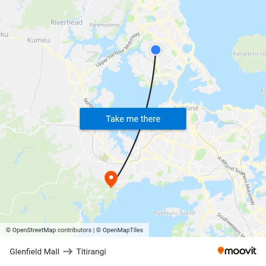 Glenfield Mall to Titirangi map