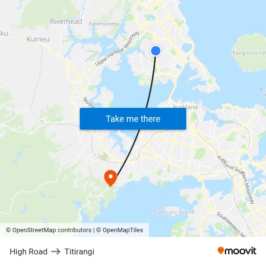 High Road to Titirangi map