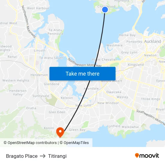 Bragato Place to Titirangi map
