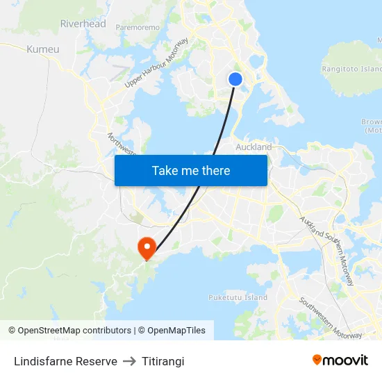 Lindisfarne Reserve to Titirangi map