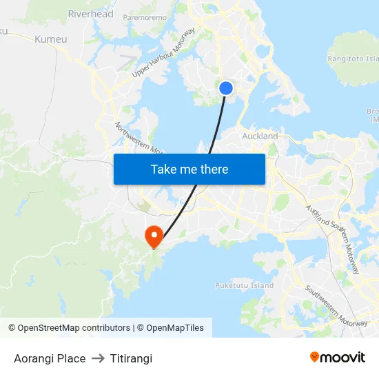 Aorangi Place to Titirangi map
