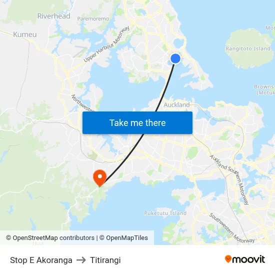 Stop E Akoranga to Titirangi map