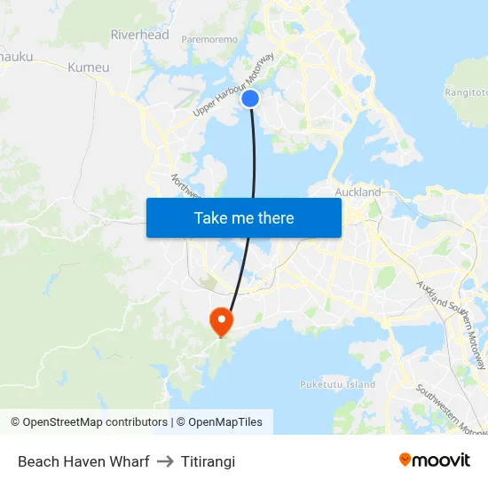 Beach Haven Wharf to Titirangi map