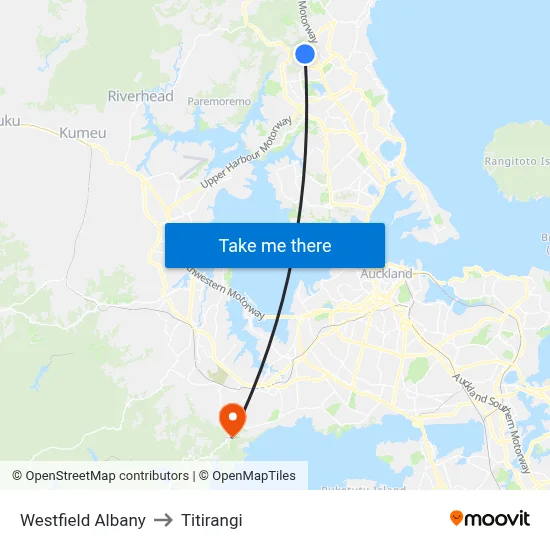 Westfield Albany to Titirangi map