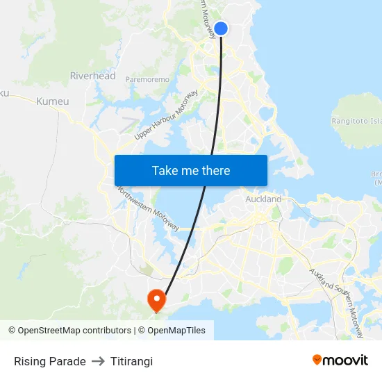 Rising Parade to Titirangi map