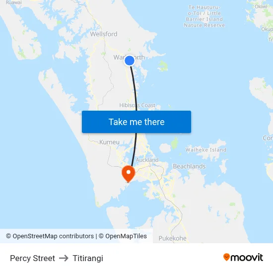 Percy Street to Titirangi map