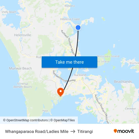 Whangaparaoa Road/Ladies Mile to Titirangi map