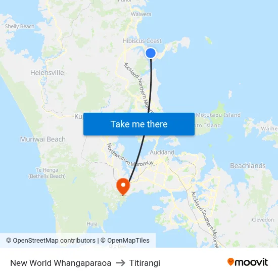 New World Whangaparaoa to Titirangi map