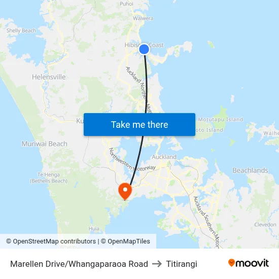 Marellen Drive/Whangaparaoa Road to Titirangi map