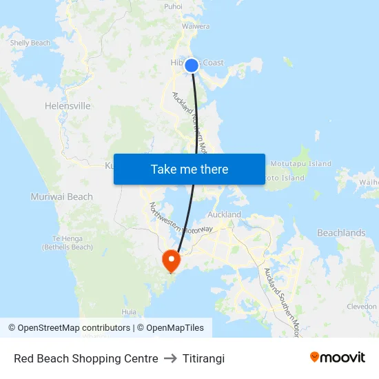 Red Beach Shopping Centre to Titirangi map