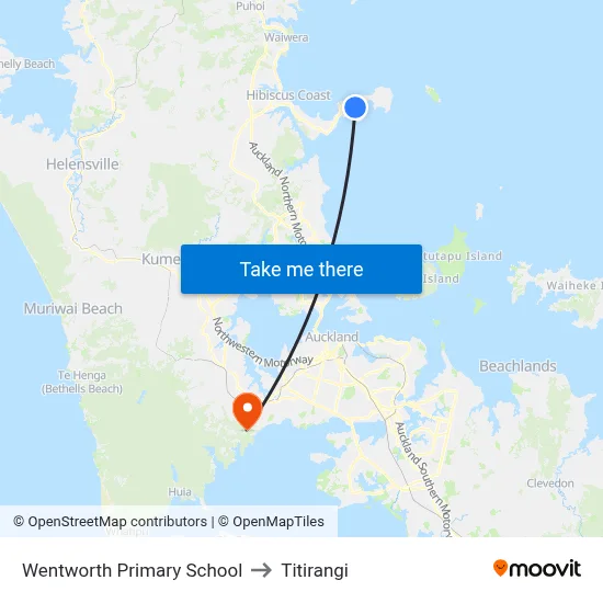 Wentworth Primary School to Titirangi map
