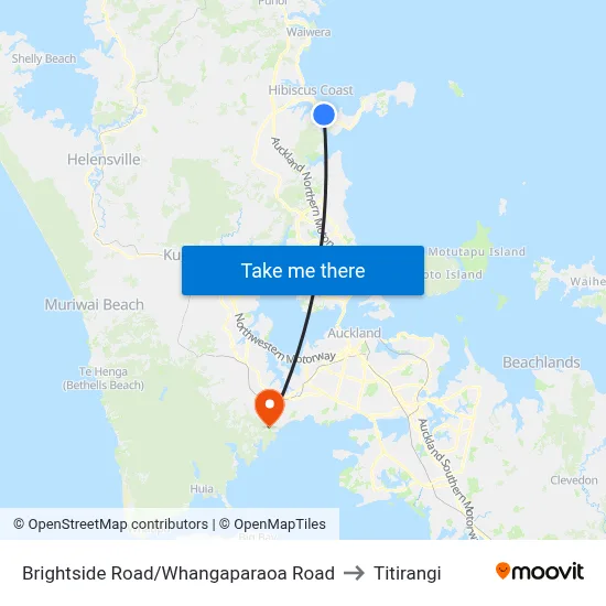 Brightside Road/Whangaparaoa Road to Titirangi map