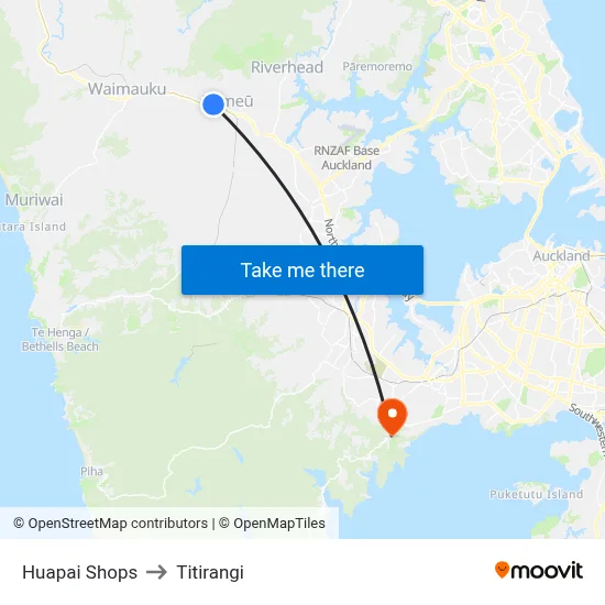 Huapai Shops to Titirangi map
