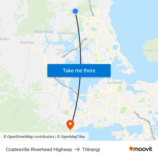 Coatesville Riverhead Highway to Titirangi map