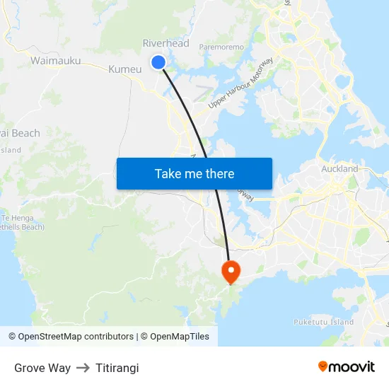 Grove Way to Titirangi map