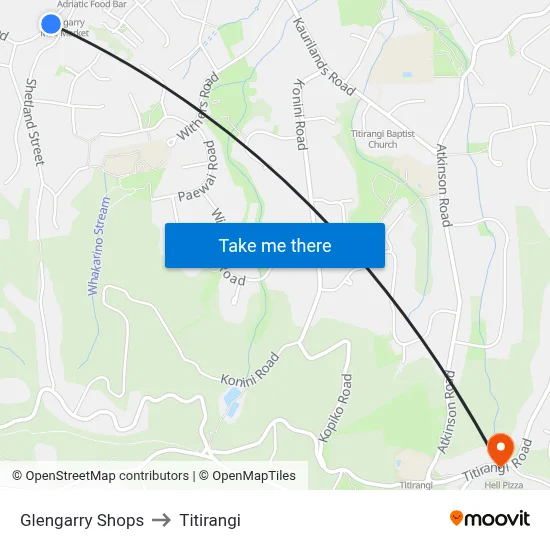 Glengarry Shops to Titirangi map