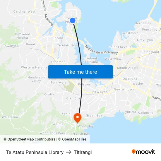 Te Atatu Peninsula Library to Titirangi map