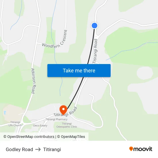 Godley Road to Titirangi map
