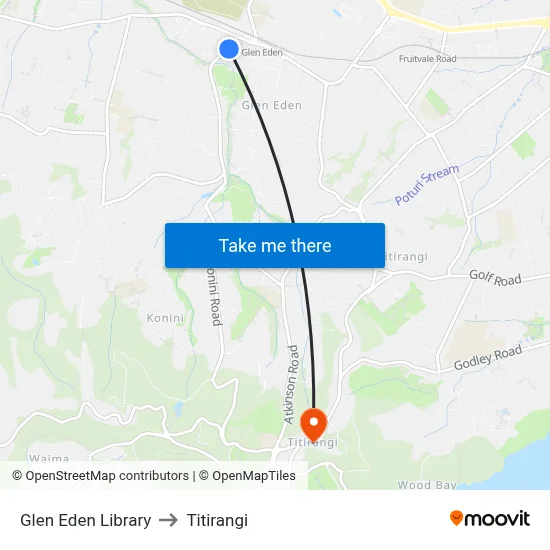 Glen Eden Library to Titirangi map