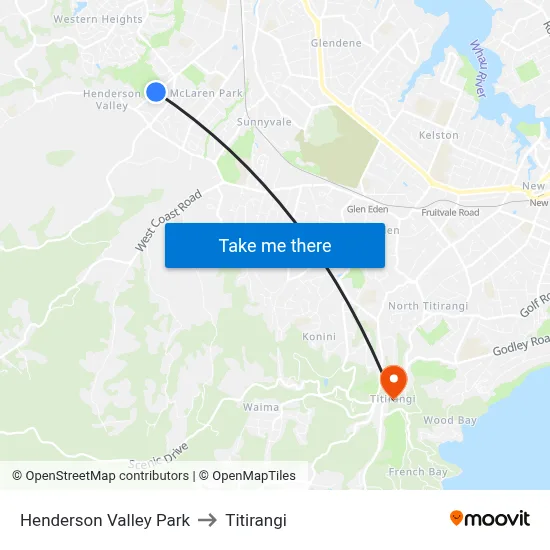 Henderson Valley Park to Titirangi map