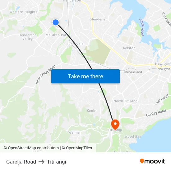 Garelja Road to Titirangi map