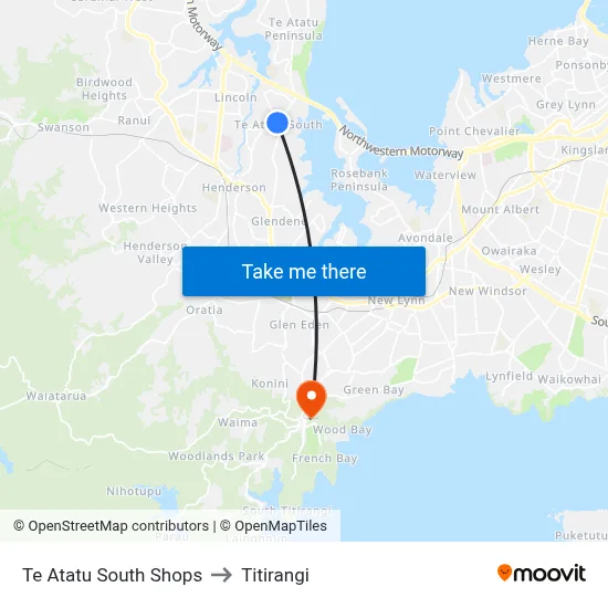 Te Atatu South Shops to Titirangi map
