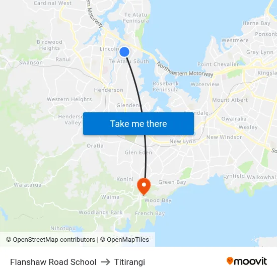 Flanshaw Road School to Titirangi map