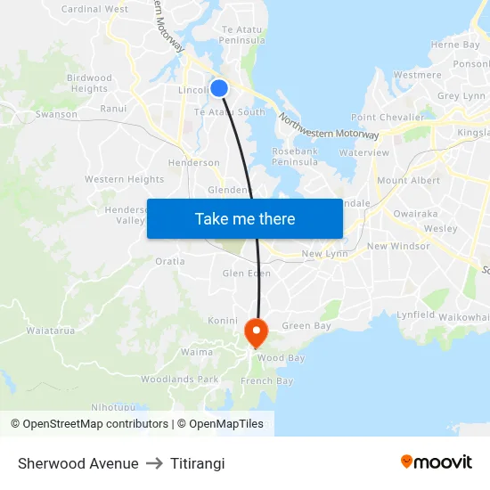Sherwood Avenue to Titirangi map