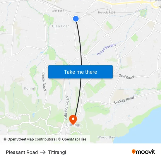 Pleasant Road to Titirangi map