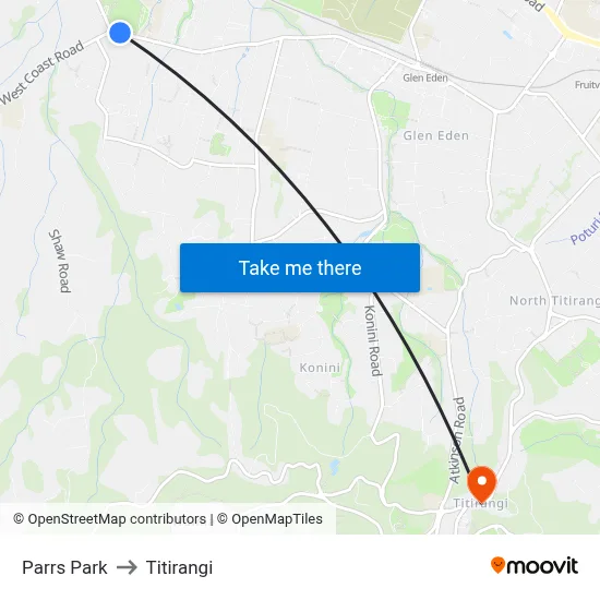 Parrs Park to Titirangi map