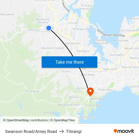 Swanson Road/Arney Road to Titirangi map