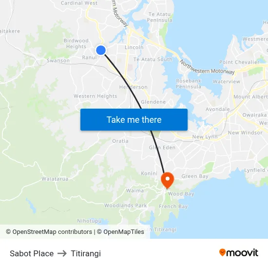 Sabot Place to Titirangi map