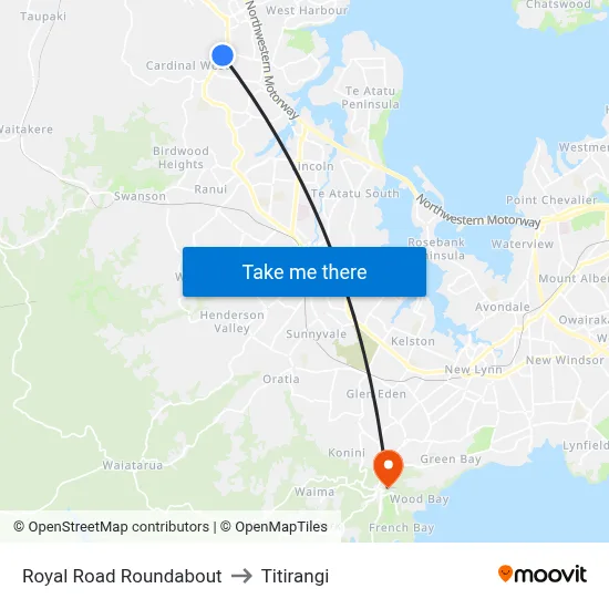 Royal Road Roundabout to Titirangi map