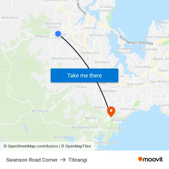 Swanson Road Corner to Titirangi map