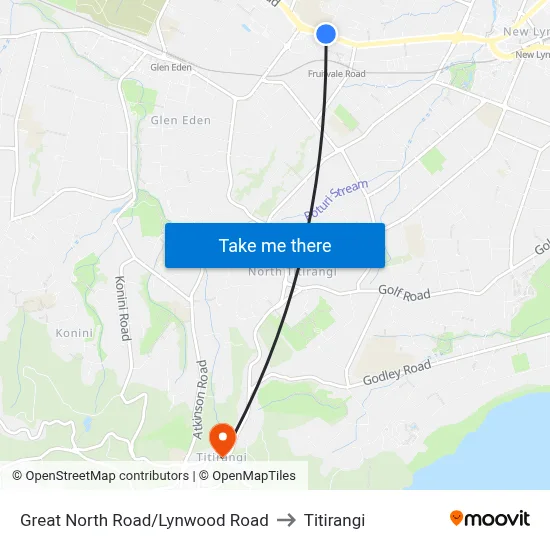 Great North Road/Lynwood Road to Titirangi map