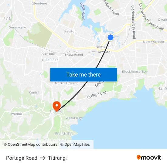 Portage Road to Titirangi map
