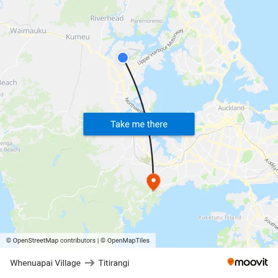 Whenuapai Village to Titirangi map