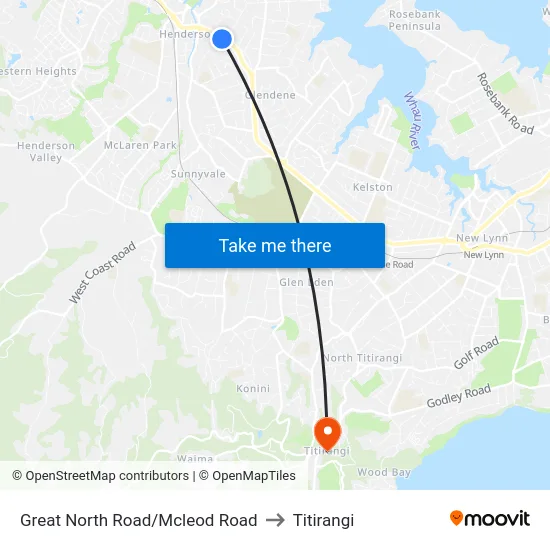 Great North Road/Mcleod Road to Titirangi map
