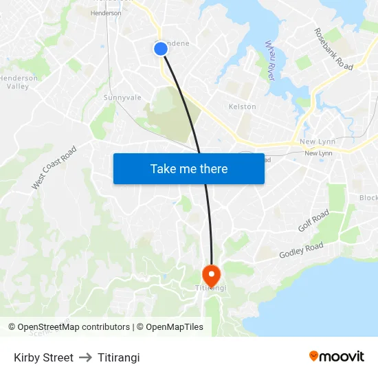 Kirby Street to Titirangi map