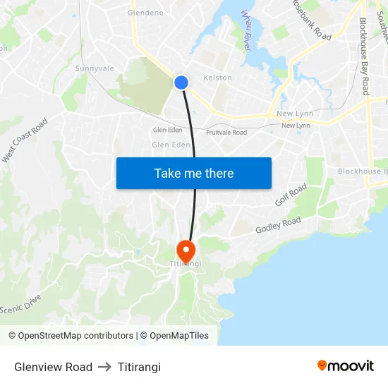 Glenview Road to Titirangi map