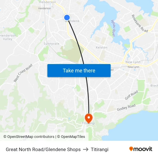 Great North Road/Glendene Shops to Titirangi map