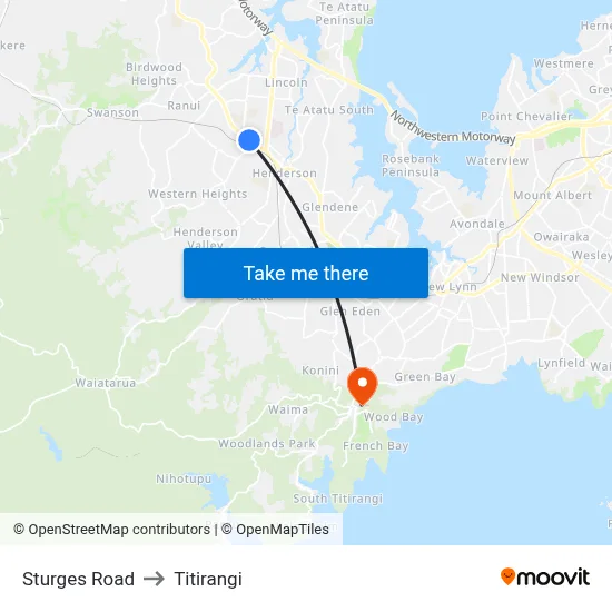 Sturges Road to Titirangi map